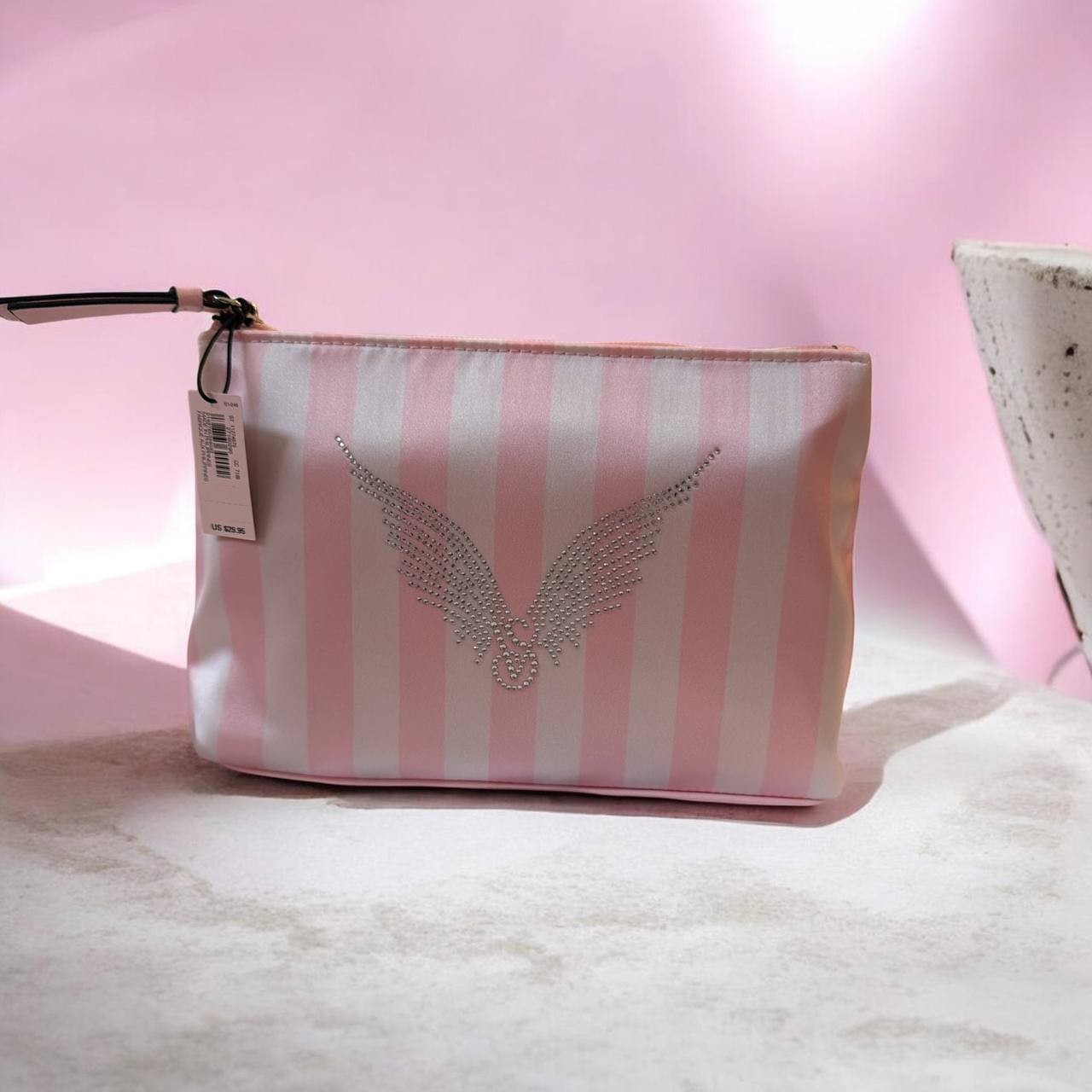 Victoria’s Secret Pink Stripe Makeup Cosmetic Pouch Bag NWT Travel