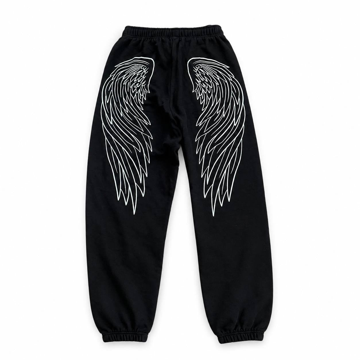 Angel Wing Graphic Jogger Sweatpants Black Fleece Casual Lounge Pants