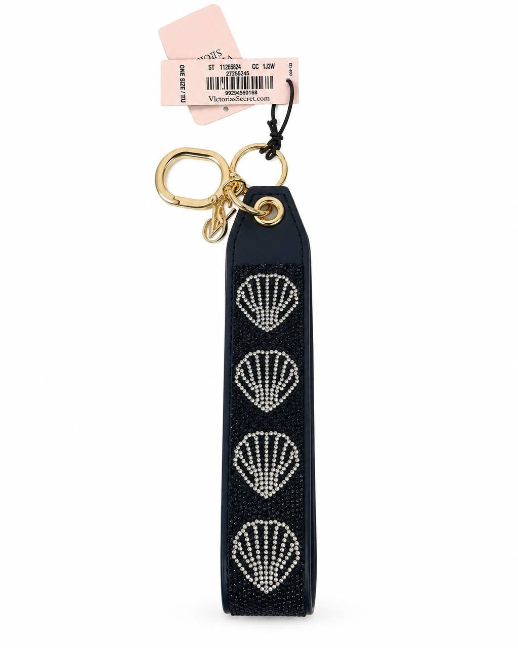 Victoria’s Secret Black Rhinestone Shell Wristlet Keychain Gold Tone NWT