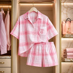 Victoria’s Secret Modal Cotton Short Pajama Set Pink Plaid 2 Piece Sleepwear NWT
