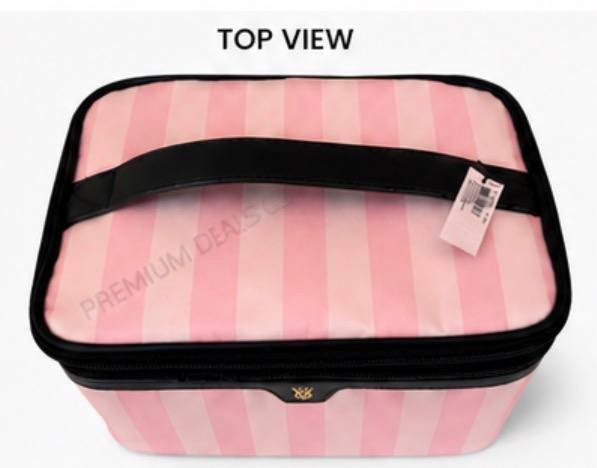 Victoria’s Secret Pink Stripe Cosmetic Bag Travel Makeup Case Large NWT