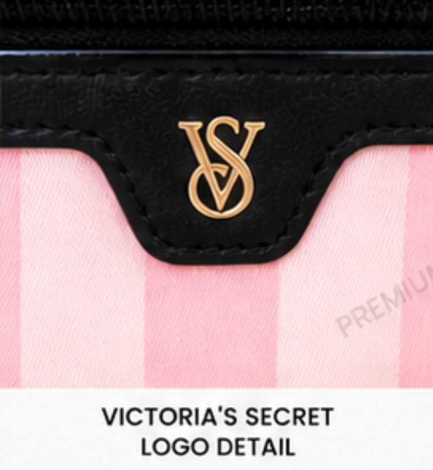 Victoria’s Secret Pink Stripe Cosmetic Bag Travel Makeup Case Large NWT