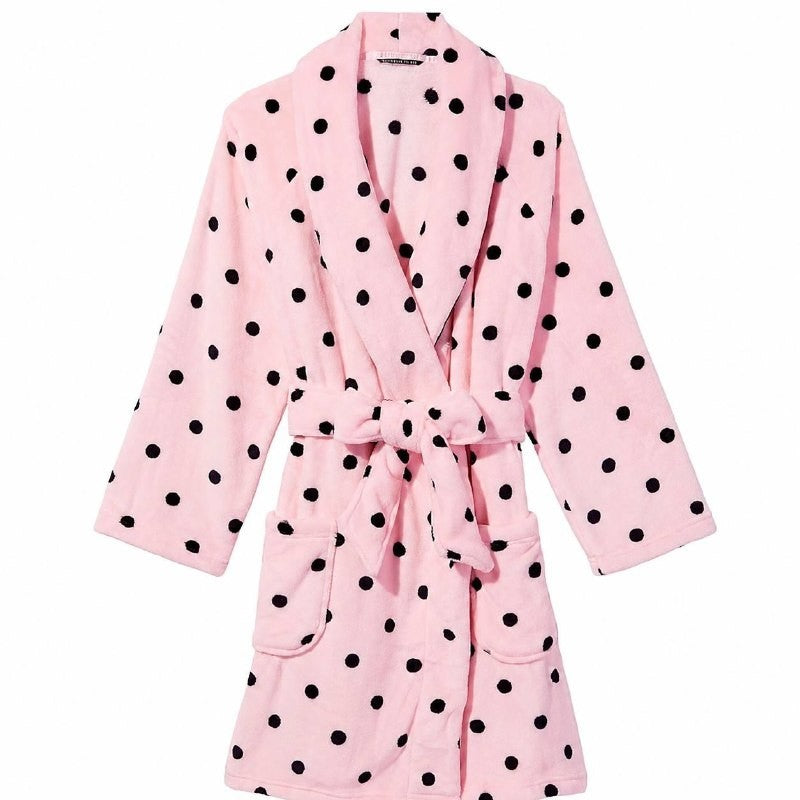 Victoria’s Secret Pink Black Polka Dot Plush Fleece Shawl Robe Women’s