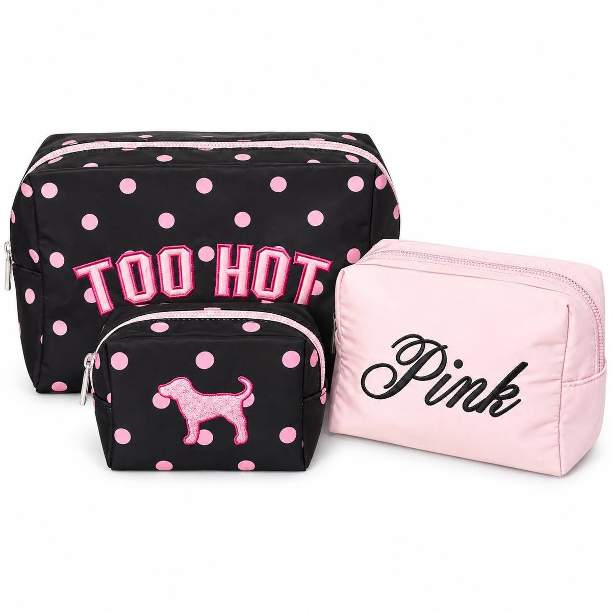 VS PINK Makeup Bag Trio Black Dot 3pc