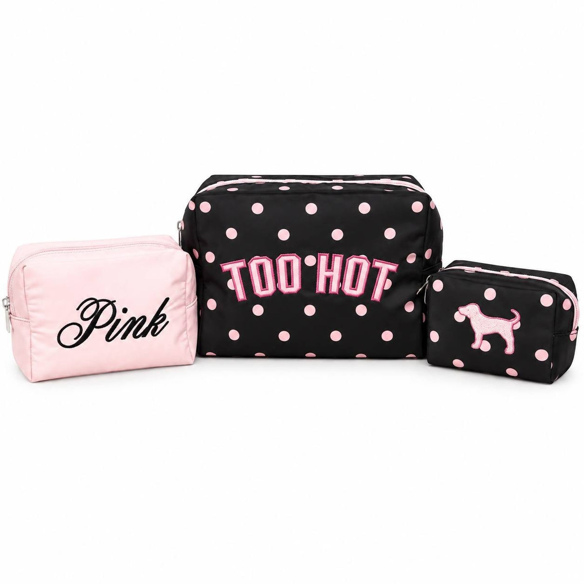 VS PINK Makeup Bag Trio Black Dot 3pc