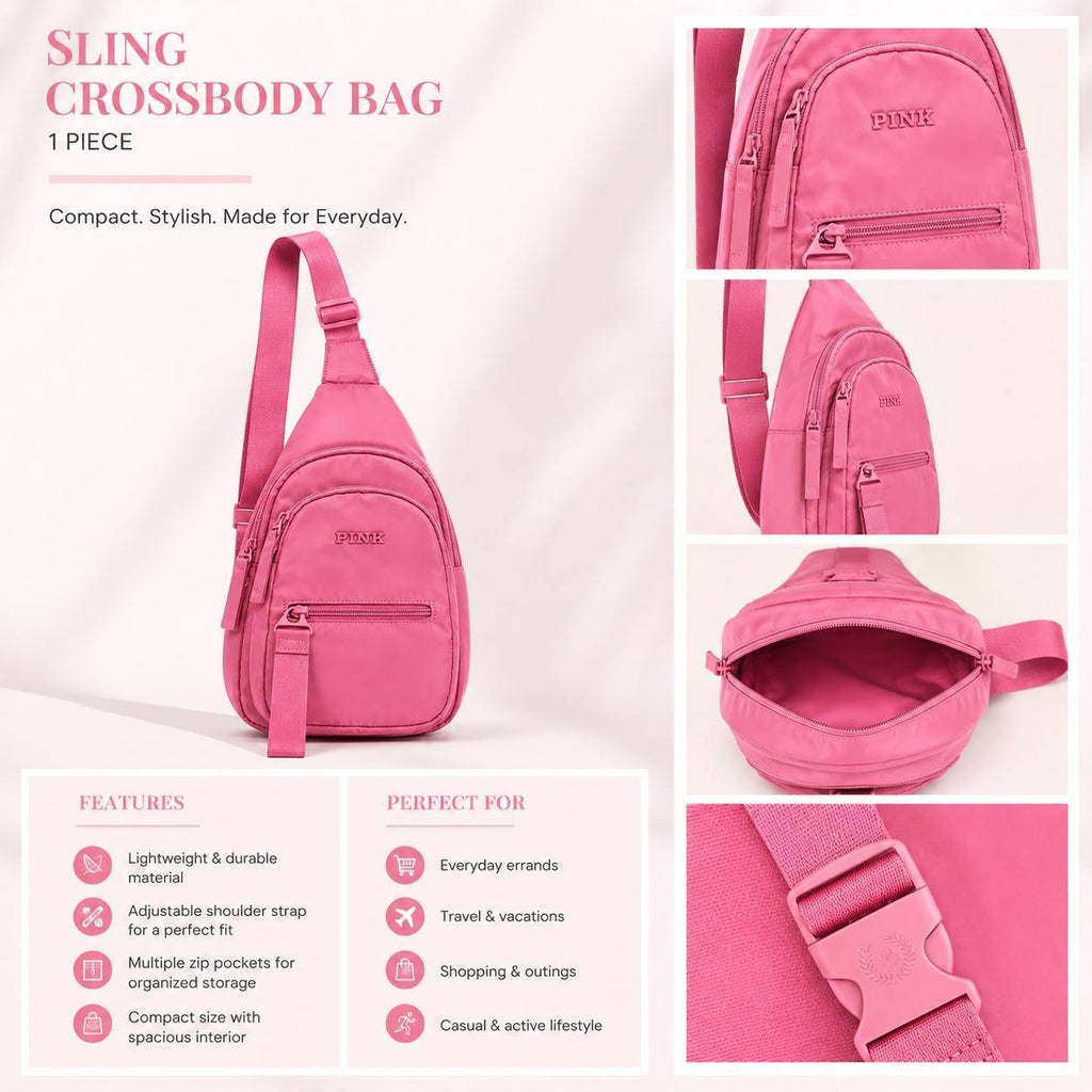 Victoria’s Secret PINK Pink Sling Crossbody Bag Nylon Adjustable Strap NWT