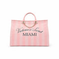 Victoria’s Secret Miami Pink Stripe Tote Bag Large Chain Handle Travel Beach