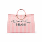 Victoria’s Secret Miami Pink Stripe Tote Bag Large Chain Handle Travel Beach