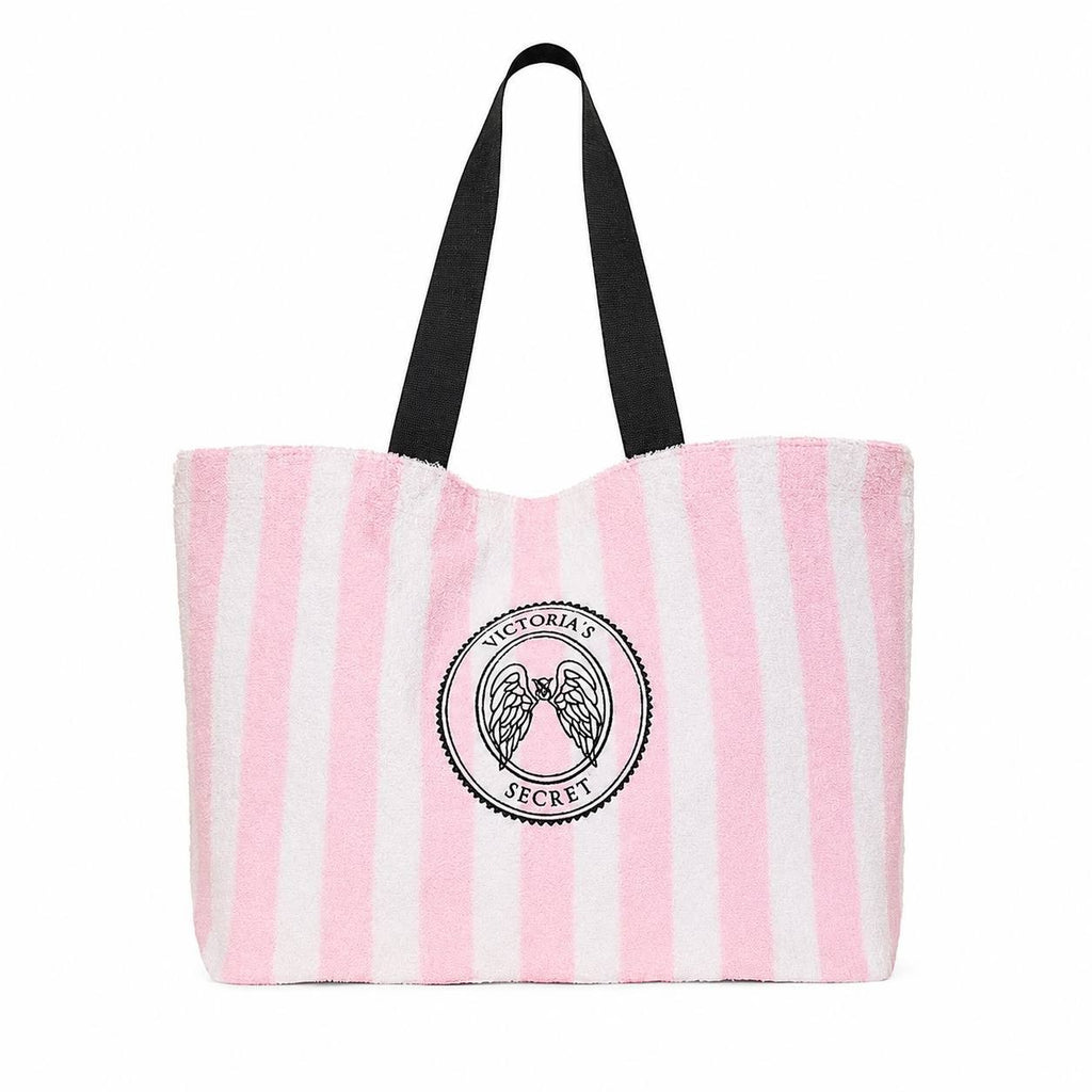 Victoria’s Secret Heritage Striped Terry Cloth Tote Beach Bag Pink White NWT