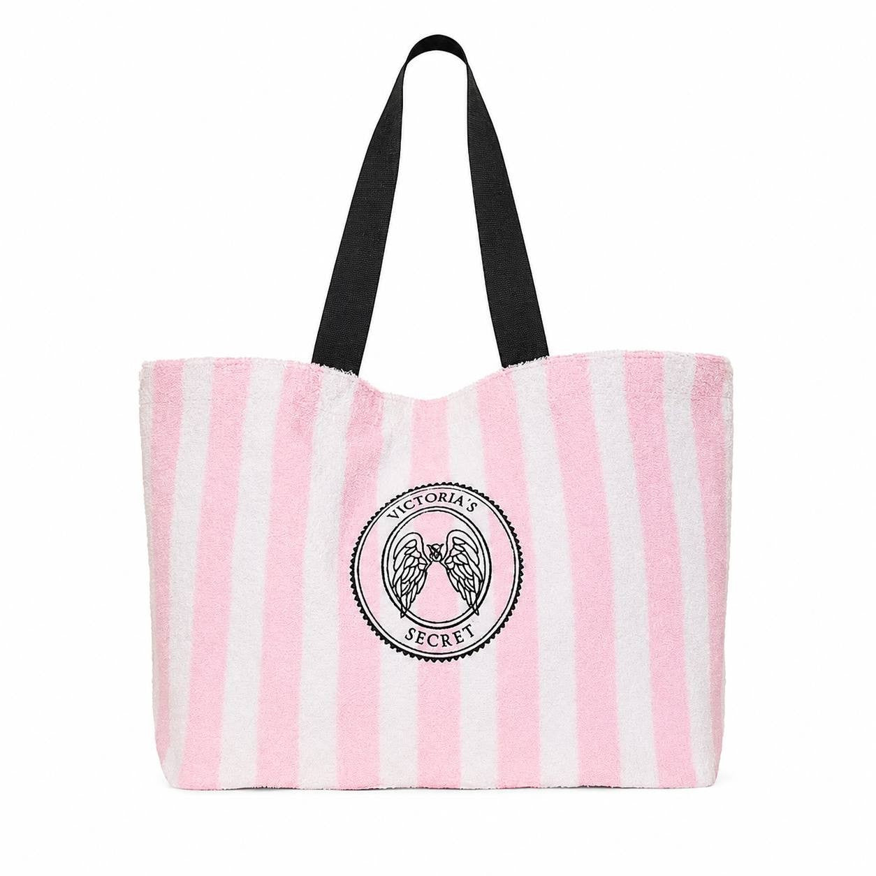 Victoria’s Secret Heritage Striped Terry Cloth Tote Beach Bag Pink White NWT