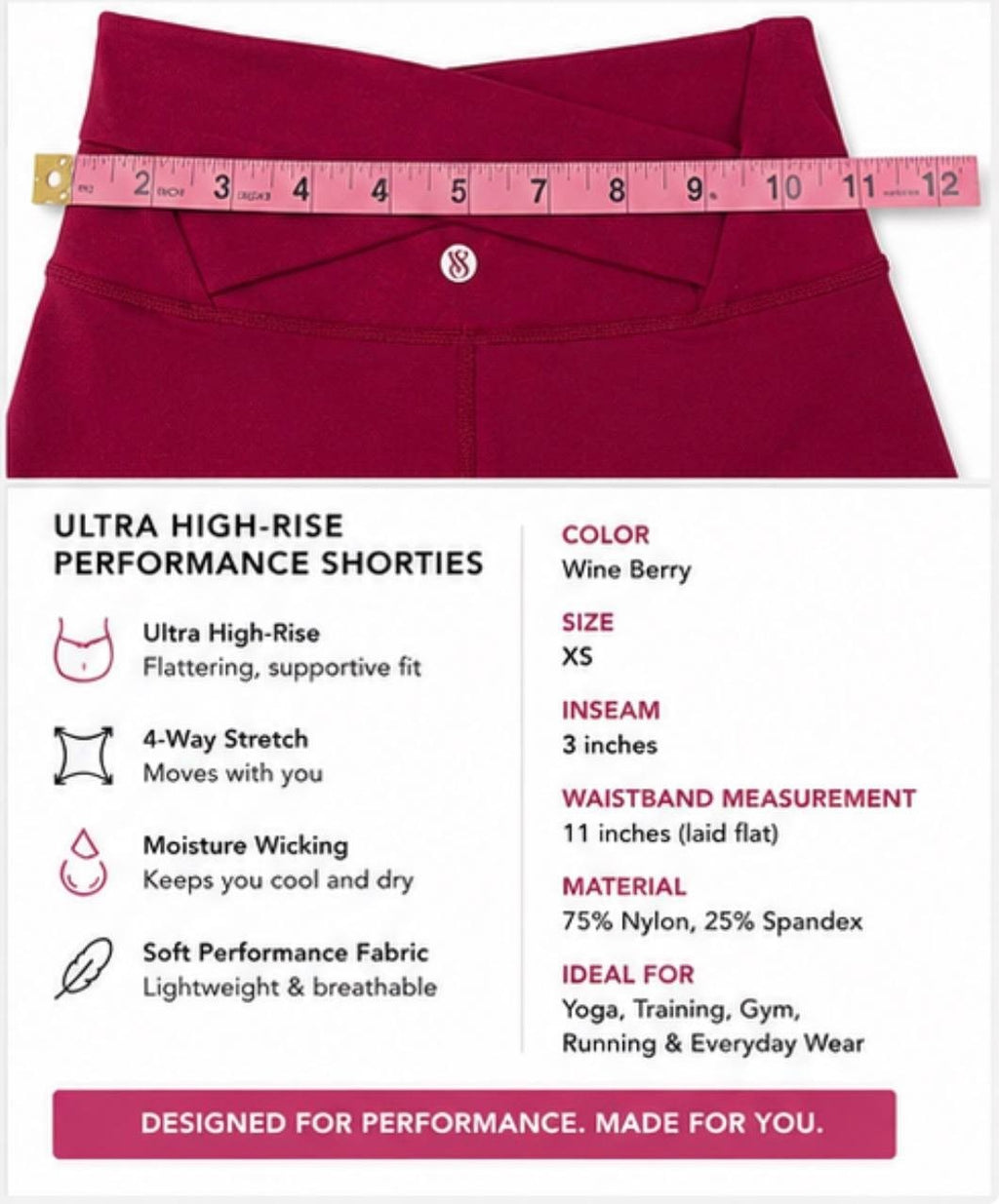 Victoria’s Secret VSX Ultra High Rise Shortie Shorts XS Wine Berry NWT