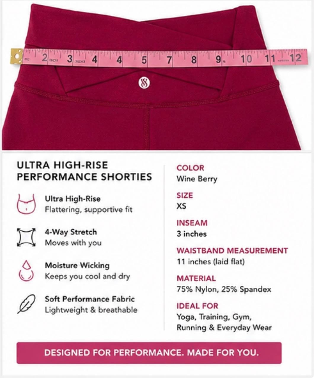 Victoria’s Secret VSX Ultra High Rise Shortie Shorts XS Wine Berry NWT