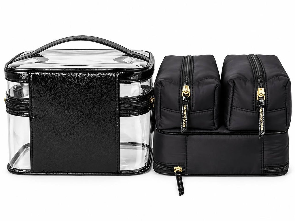 VS Victoria's Secret Black 4-Piece Makeup Bag Set Clear Case