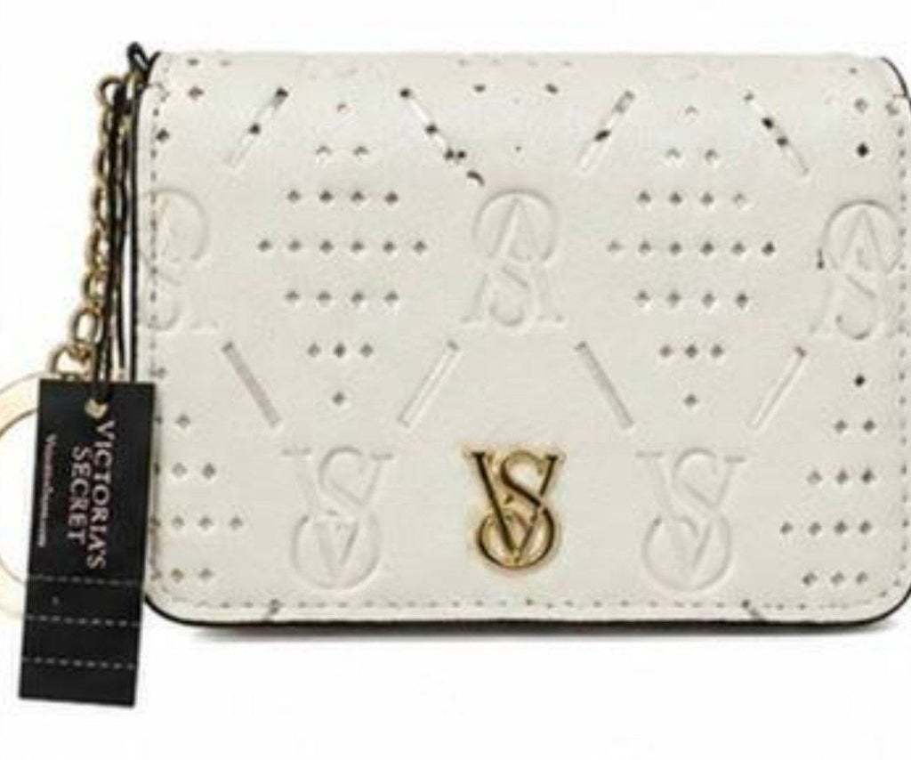 NWT Victoria’s Secret White VS Monogram Card Holder Keychain Wallet