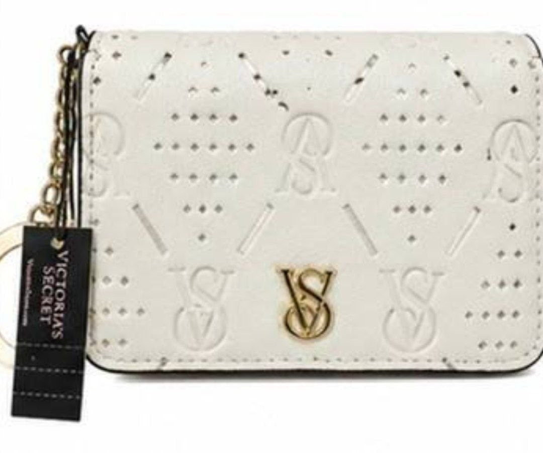 NWT Victoria’s Secret White VS Monogram Card Holder Keychain Wallet