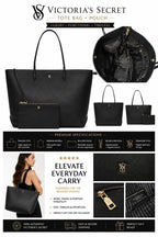 Victoria’s Secret Black Tote Bag & Wristlet Set NWT Large Shopper Purse