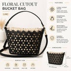 Victoria’s Secret Floral Cutout Bucket Bag Black Crossbody Shoulder Purse NWT