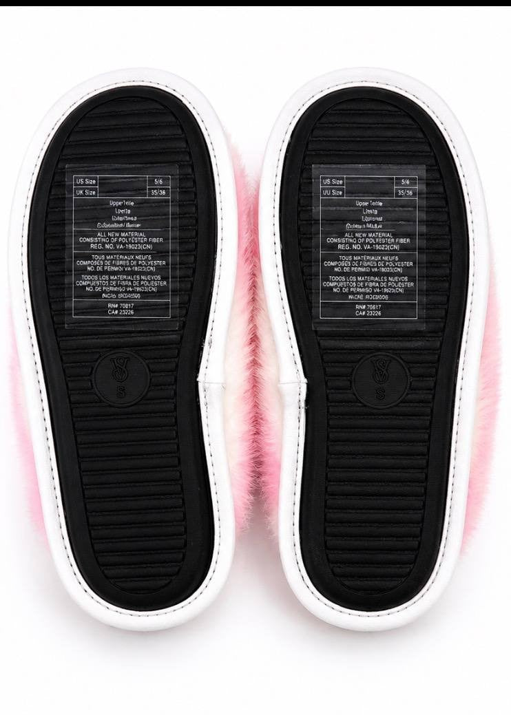 Victoria’s Secret Pink White Faux Fur Angel Wings Slippers NWT S