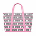 Victoria’s Secret PINK Canvas Tote Bag Pink Stripe Logo Zip Large NWT