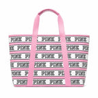 Victoria’s Secret PINK Canvas Tote Bag Pink Stripe Logo Zip Large NWT