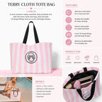 Victoria’s Secret Heritage Striped Terry Cloth Tote Beach Bag Pink White NWT