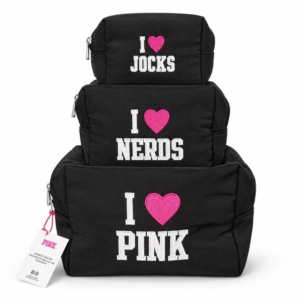 VS PINK 3pc Makeup Bag Set Black
