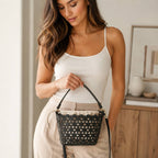 Victoria’s Secret Floral Cutout Bucket Bag Black Crossbody Shoulder Purse NWT