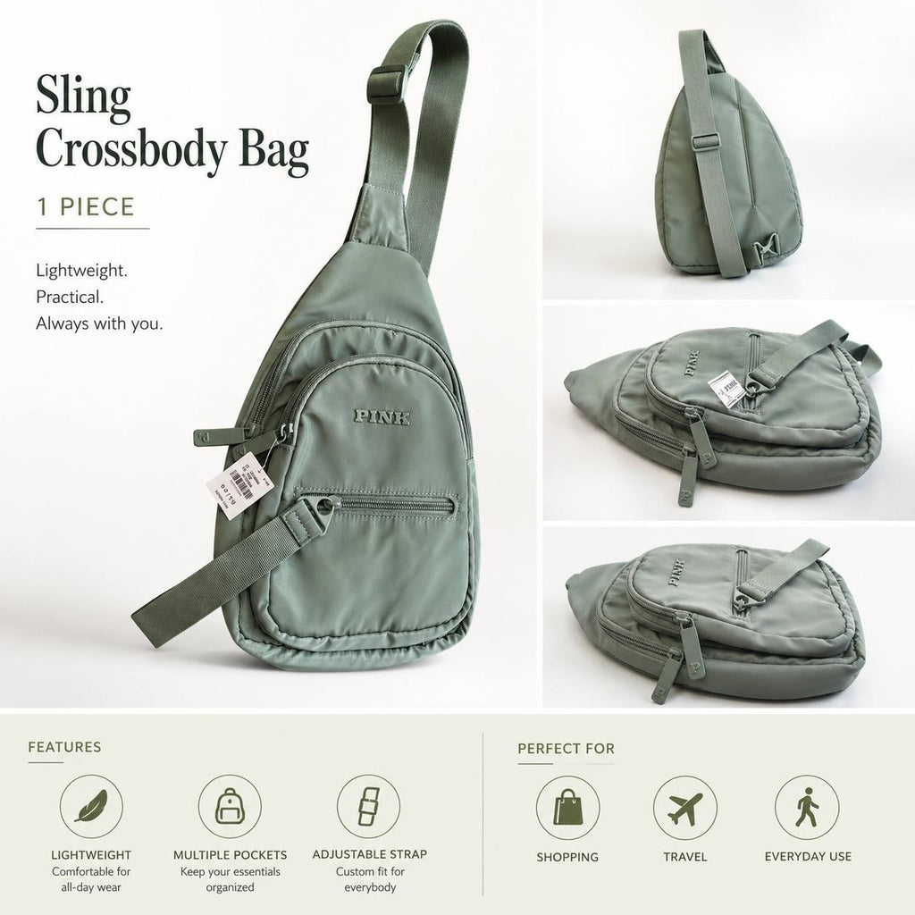 PINK Victoria’s Secret Sling Backpack Crossbody Bag Sage Green Lightweight New