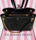 Victoria Secret Black Quilted Tote Bag Gold Chain Large Shoulder Bag NWT