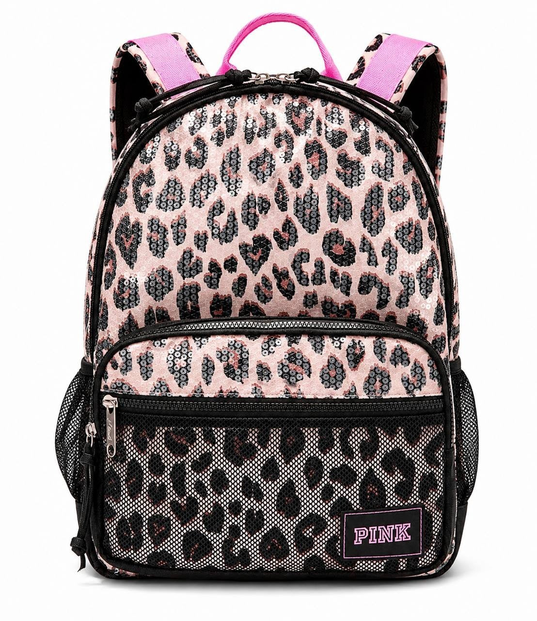 Victoria’s Secret PINK Sequin Leopard Backpack Pink Black 15” Laptop NWT