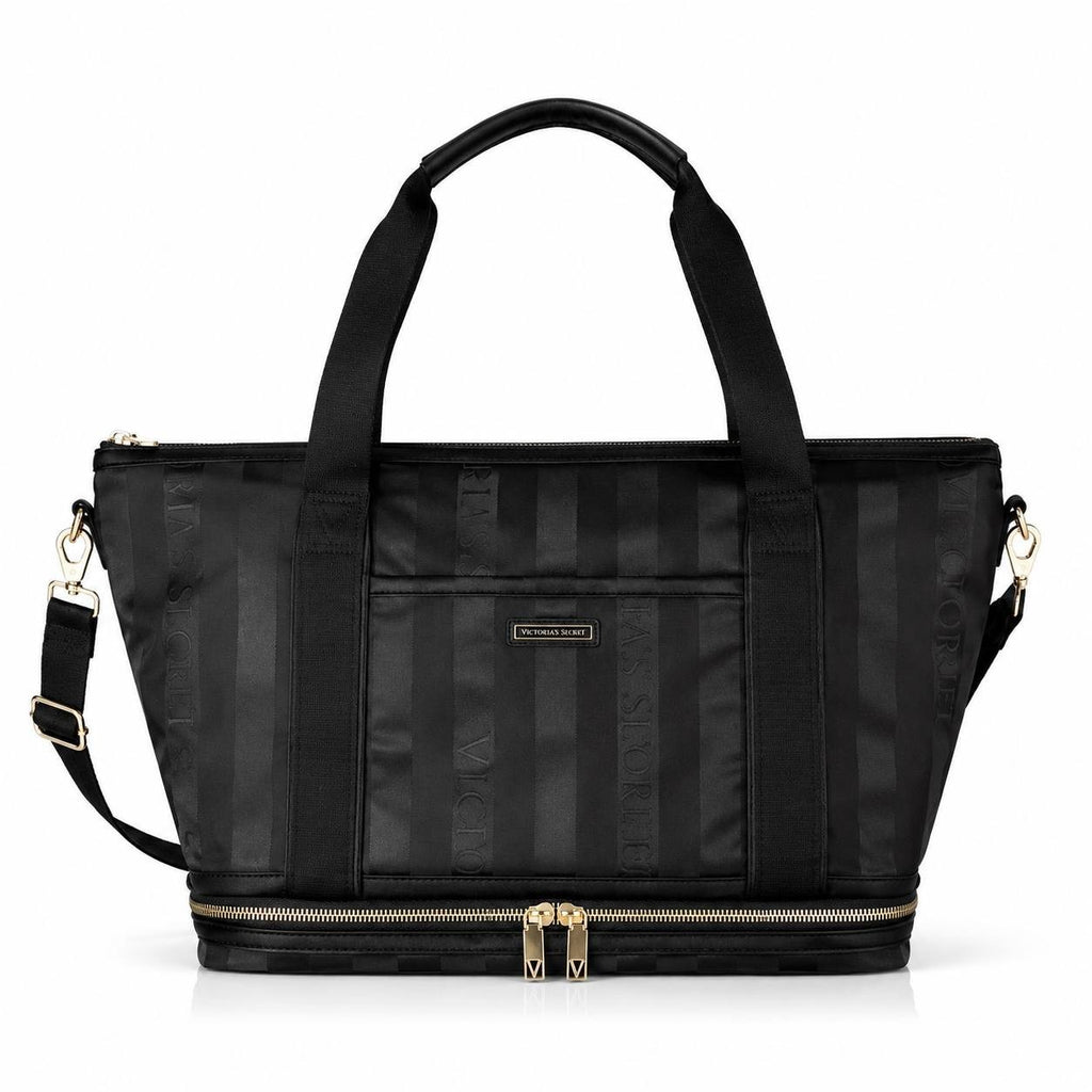 Victoria’s Secret Black Weekender Travel Tote Bag Expandable Carry-On NWT