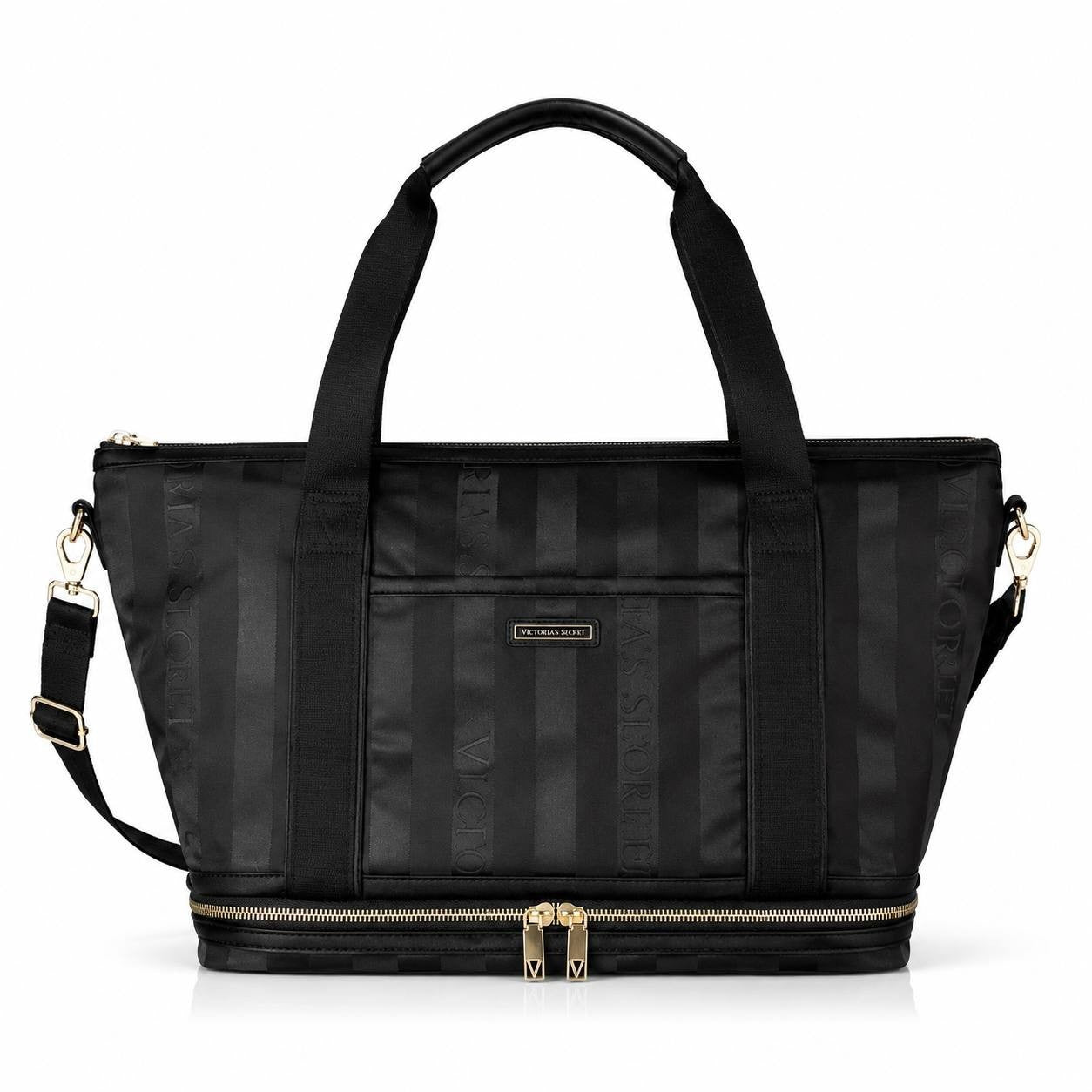 Victoria’s Secret Black Weekender Travel Tote Bag Expandable Carry-On NWT