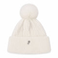 Victoria’s Secret Plush Knit Beanie Hat Ivory Faux Fur Pom Winter One Size