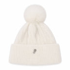 Victoria’s Secret Plush Knit Beanie Hat Ivory Faux Fur Pom Winter One Size