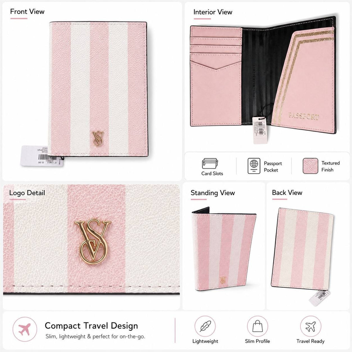 Victoria’s Secret Pink Stripe Passport Holder Travel Wallet NWT