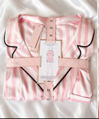 Victoria’s Secret Satin Pajama Set Pink White Stripe Dubai XS NWT
