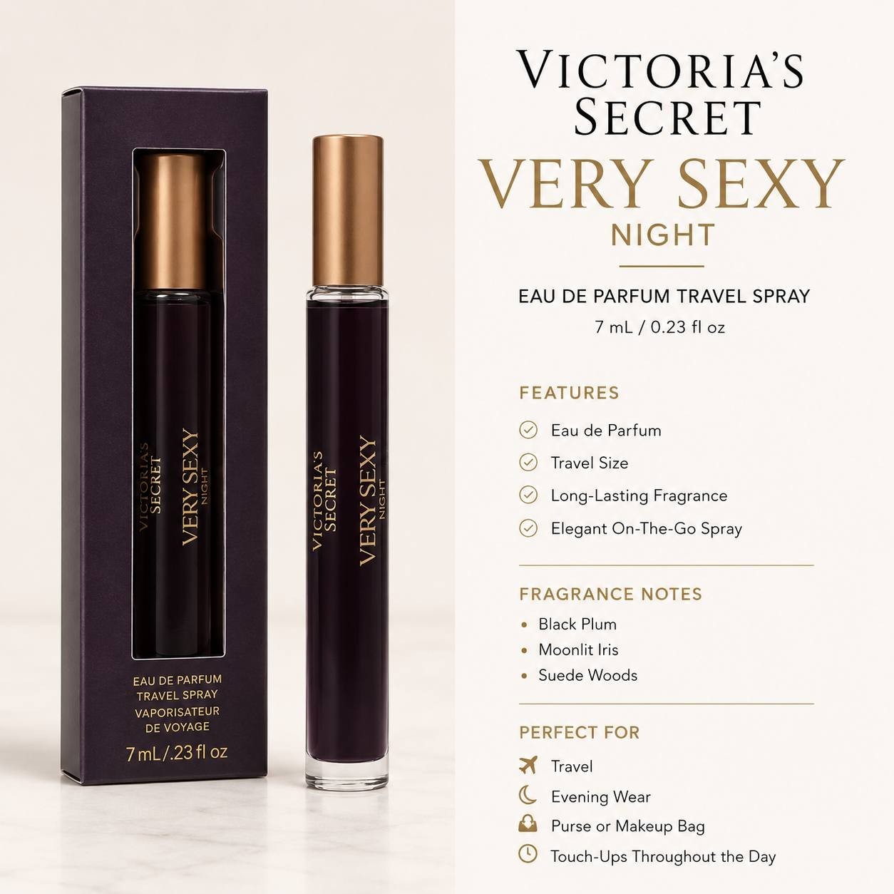 VS Very Sexy Night Eau de Parfum Travel Spray 7 mL 0.23 oz New Sealed
