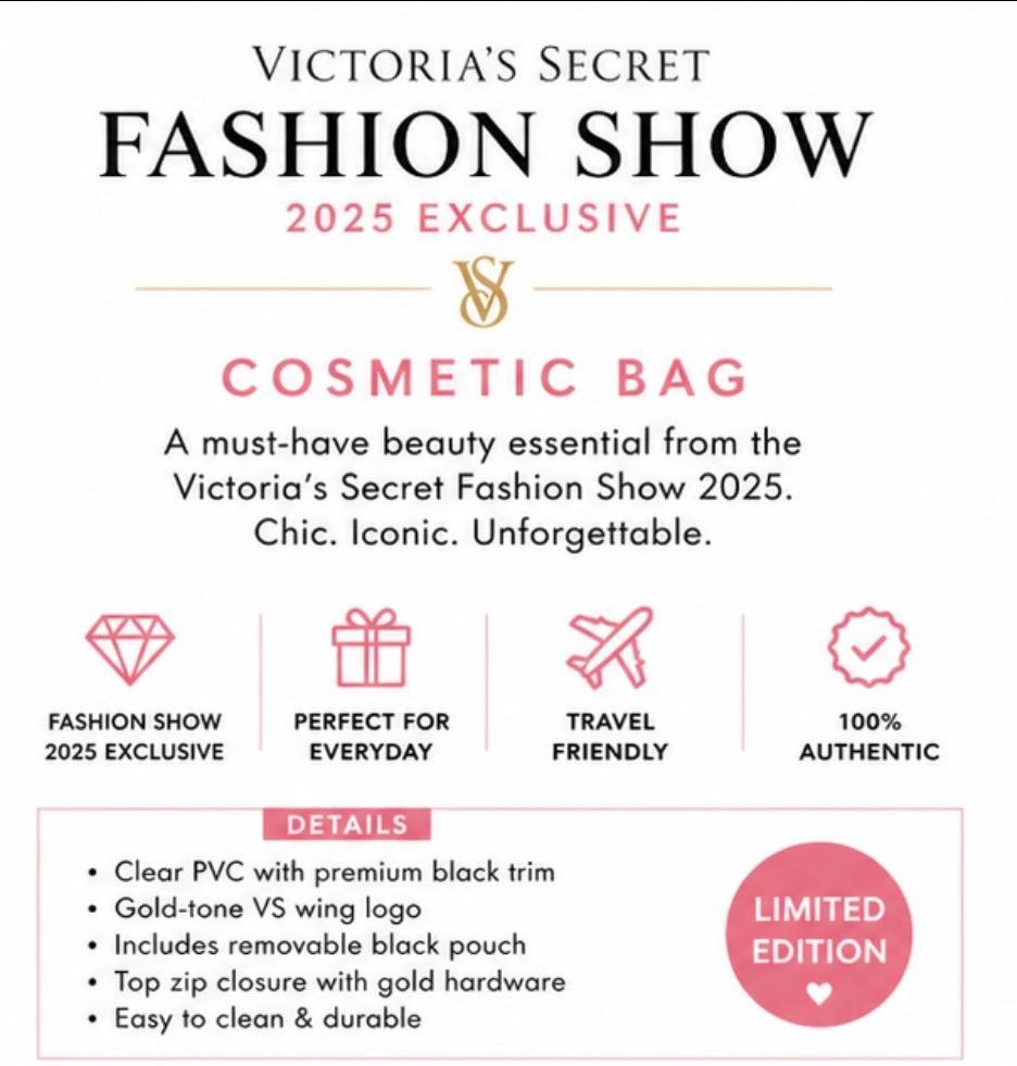 Victoria’s Secret Fashion Show 2025 Cosmetic Bag Set Clear & Black NWT