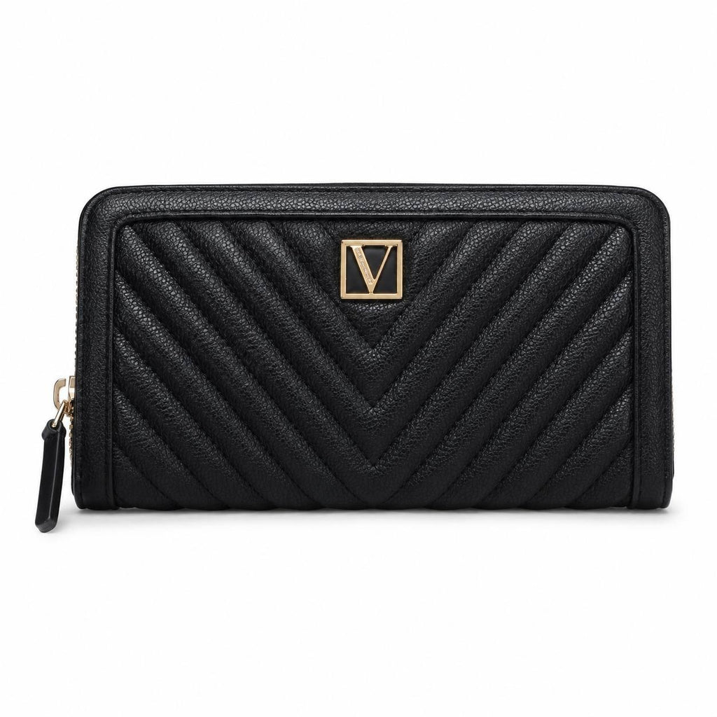 Victoria’s Secret Black Zip Around Wallet Wristlet Card Holder Clutch New