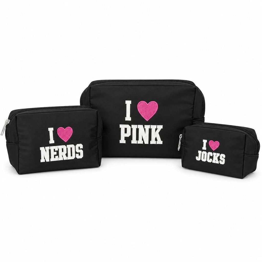 VS PINK 3pc Makeup Bag Set Black
