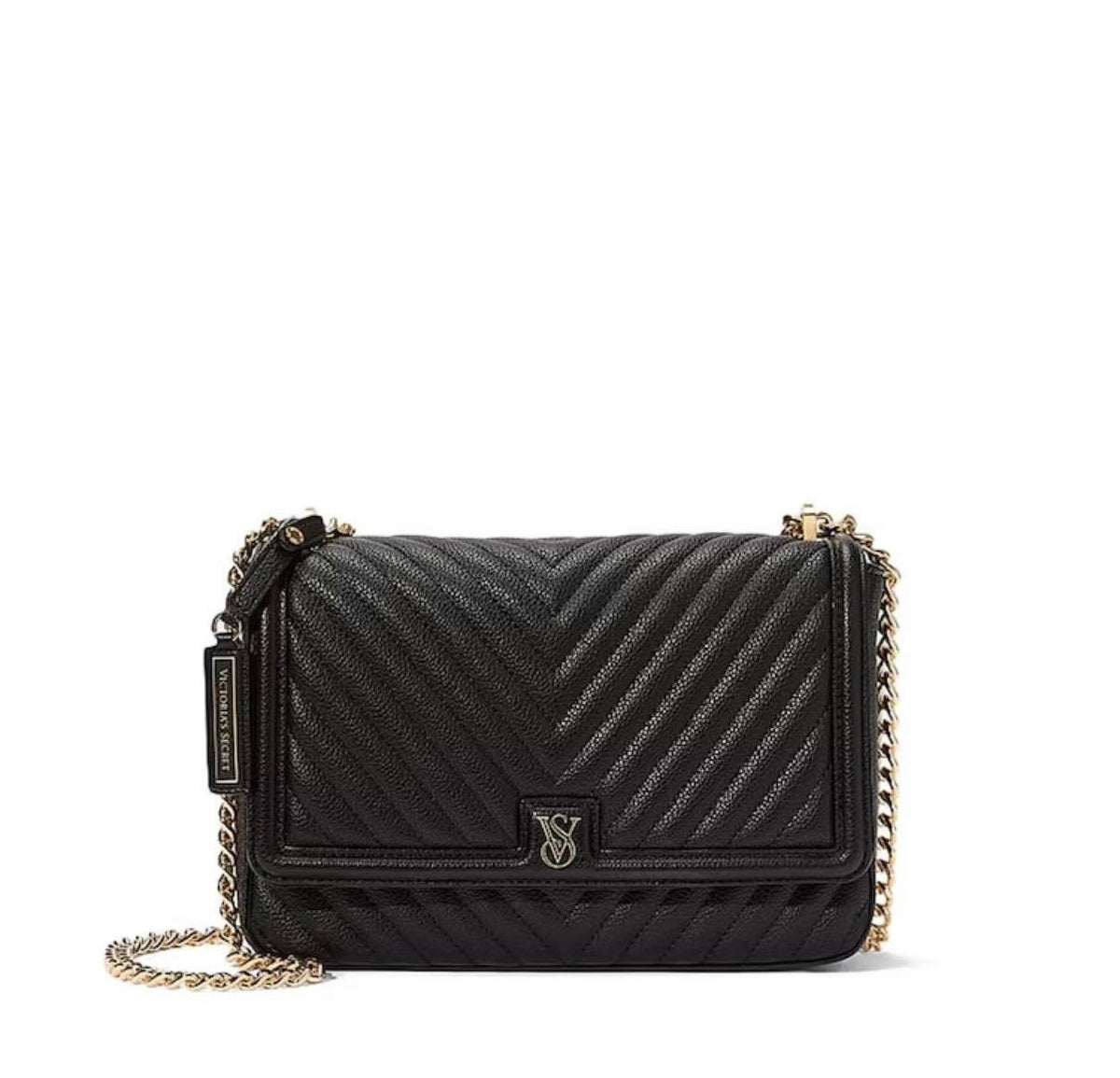 Victoria’s Secret Black Quilted Shoulder Bag Gold Chain VS Logo