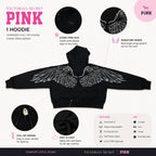 VS PINK Oversized Full Zip Hoodie Black Wing Graphic Back Women’s NWT