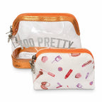 PINK Victoria’s Secret Too Pretty 2PC Cosmetic Makeup Bag Set Orange Clear