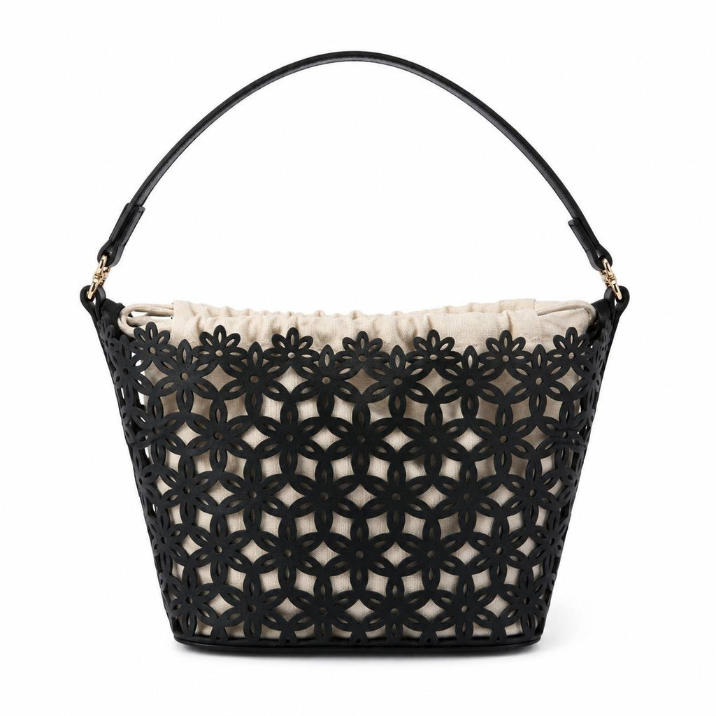 Victoria’s Secret Floral Cutout Bucket Bag Black Crossbody Shoulder Purse NWT