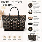 Victoria’s Secret Black Floral Cutout Tote Bag Canvas Insert Large Shopper Beach