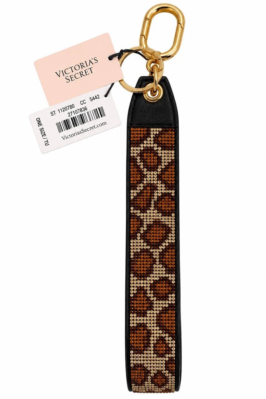 VS-1120780 Victoria’s Secret Leopard Rhinestone Wristlet Keychain Gold