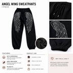 Angel Wing Graphic Jogger Sweatpants Black Fleece Casual Lounge Pants