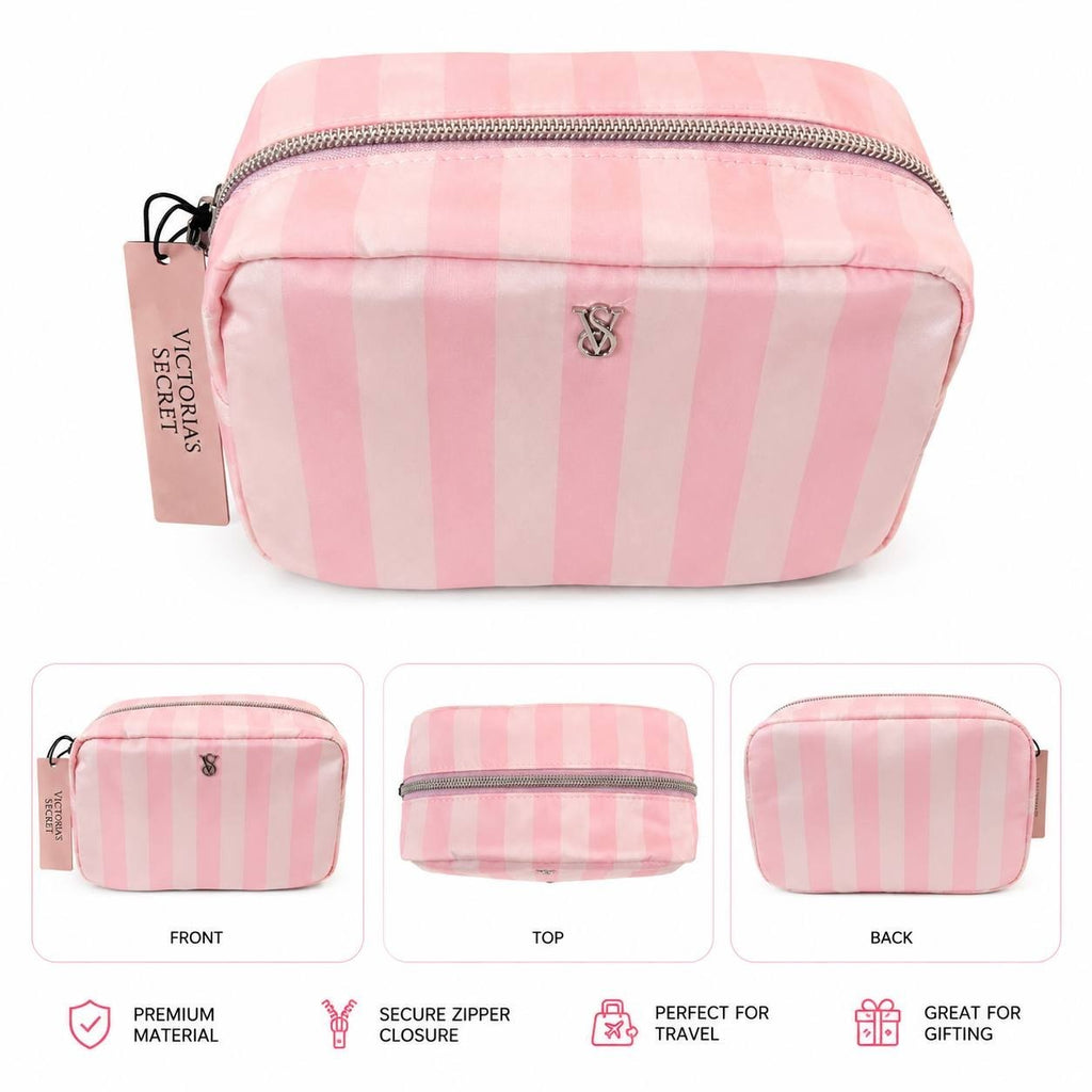 Victoria’s Secret Pink Stripe Cosmetic Makeup Bag Travel Pouch NWT