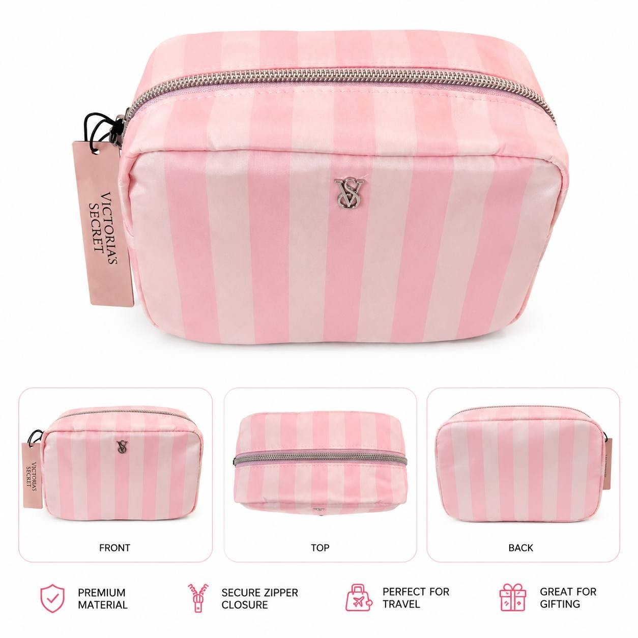 Victoria’s Secret Pink Stripe Cosmetic Makeup Bag Travel Pouch NWT