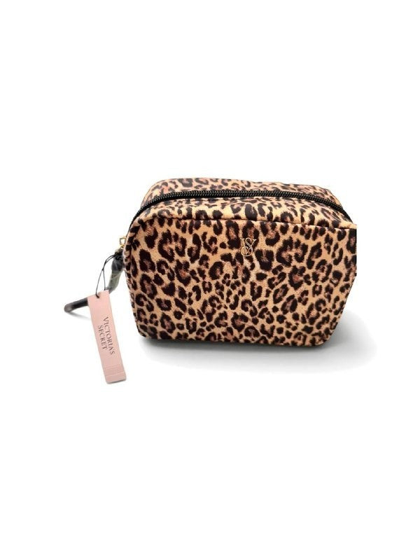 VS Leopard Print Cosmetic Bag Travel Makeup Organizer Pouch Zip Closure NWT